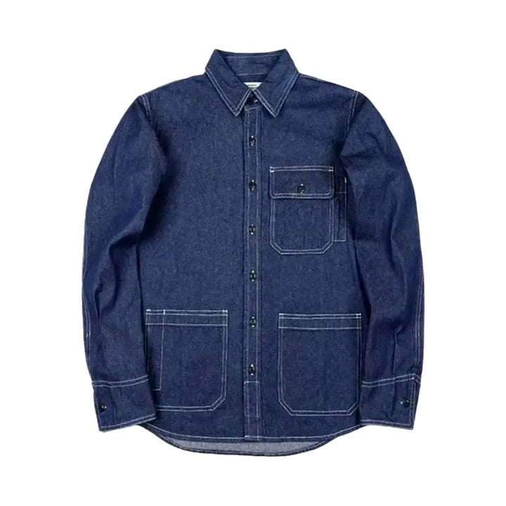 Regular Fit Chambray Men's Denim Shirt - Blue