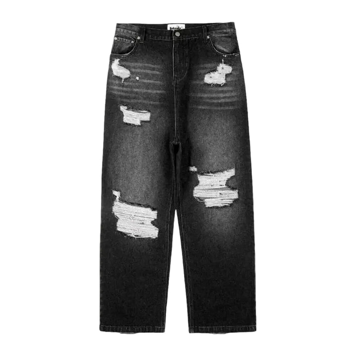 Baggy Grunge Distressed Men's Jeans - Black