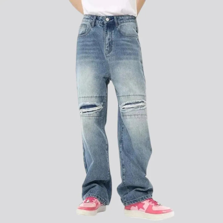 Boho style distressed men's jeans