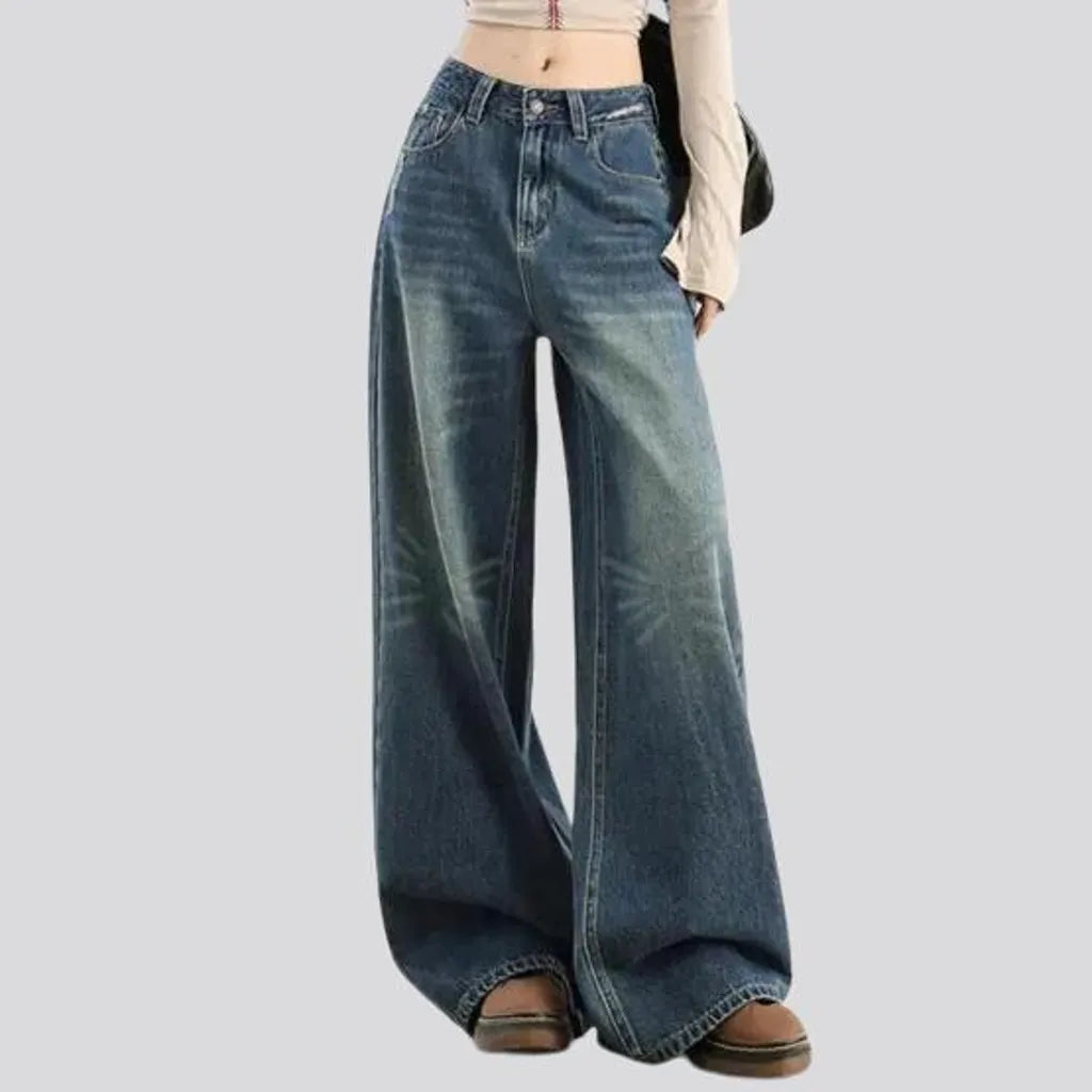 Loose fit aged pattern women's jeans