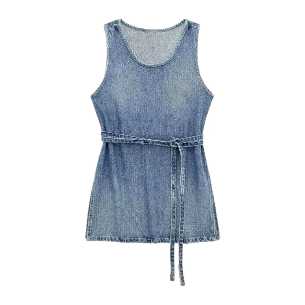 Boho Mini Denim Dress - Light Blue