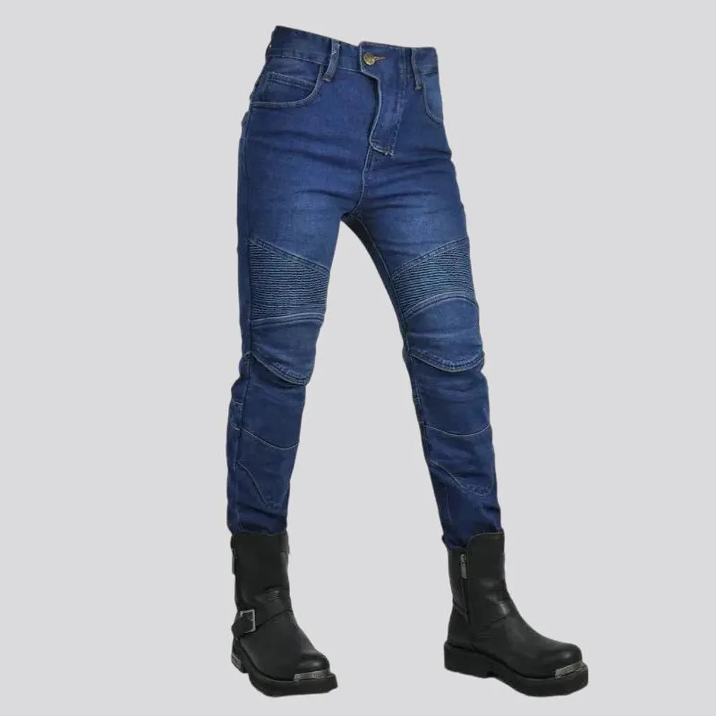 Pebble-washed high waist moto jeans for women