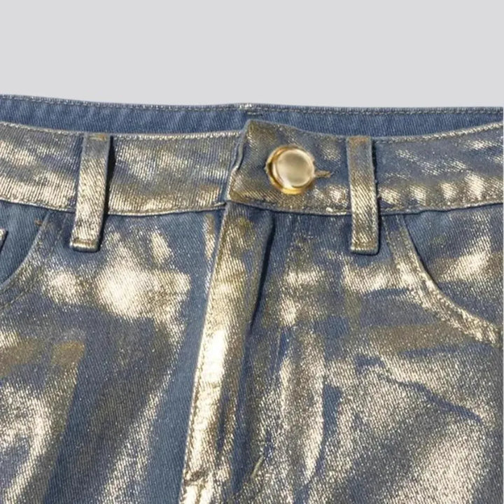 Maxi a-line waxed metallic jean skirt