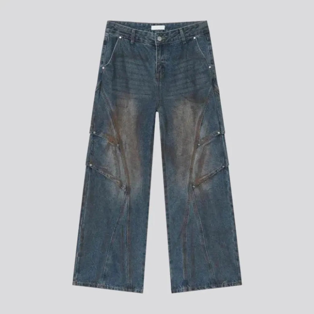 Retro creased boho men's jeans