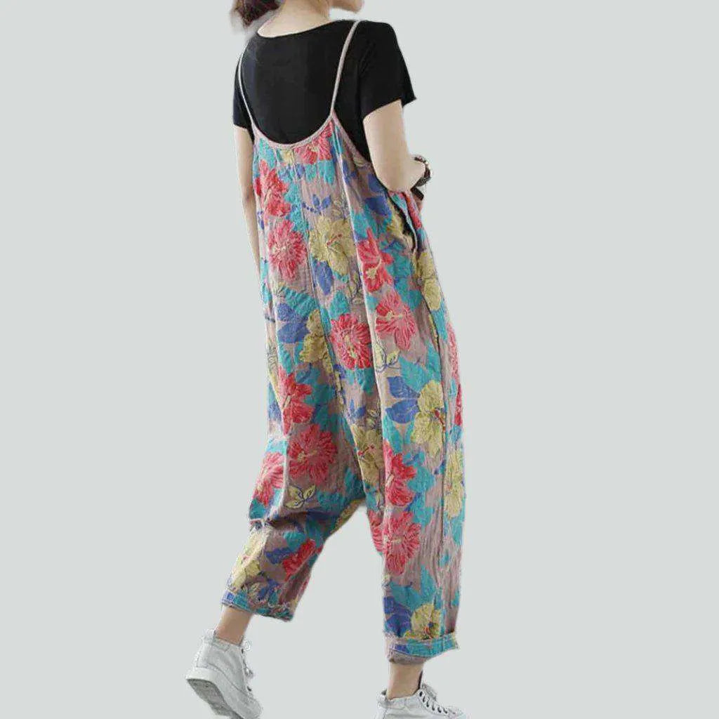 Floral print baggy denim jumpsuit