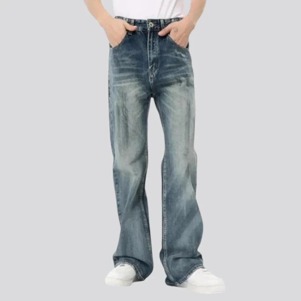 Whiskered mid rise boho men's jeans