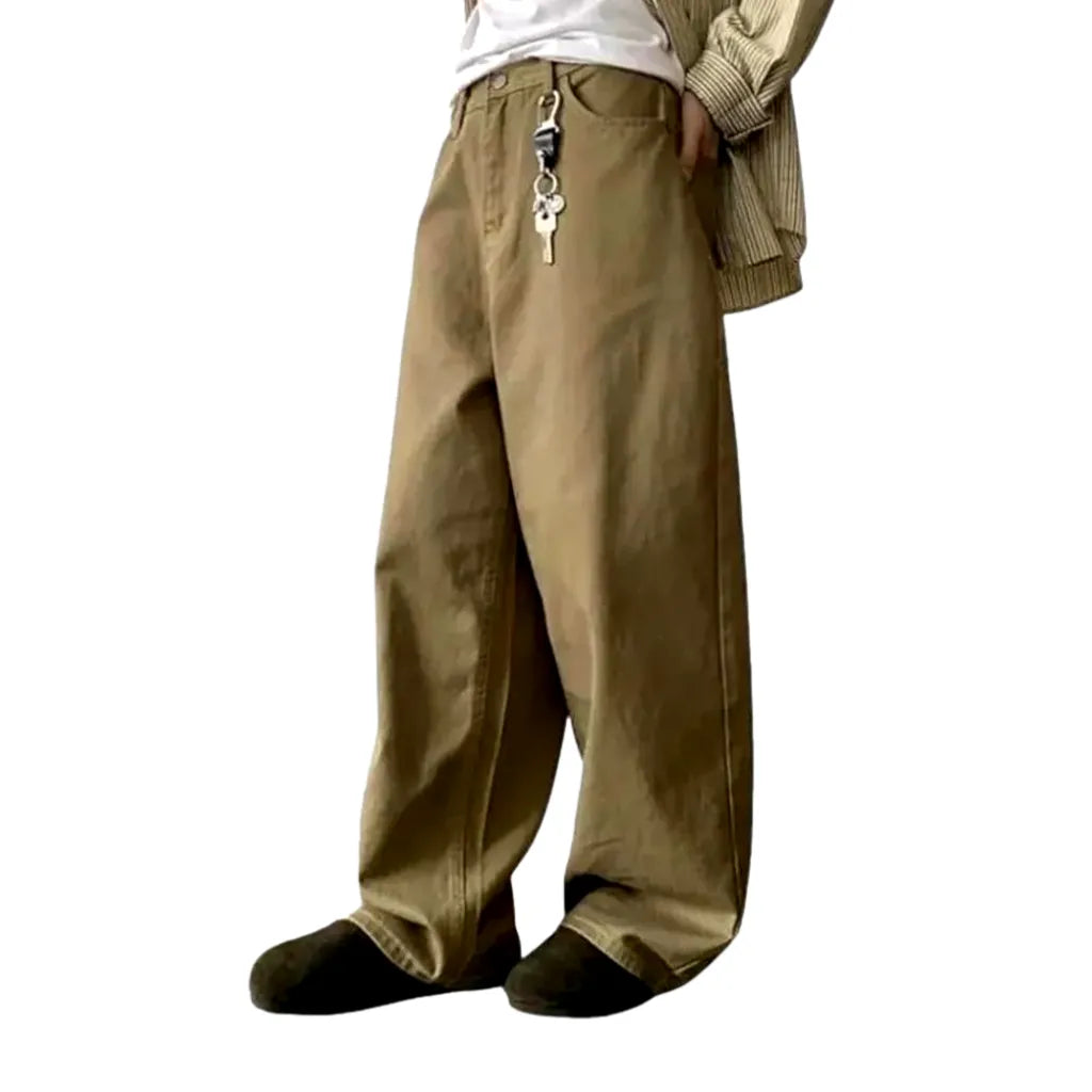 Baggy Mid Rise Colored Men's Denim Pants - Khaki