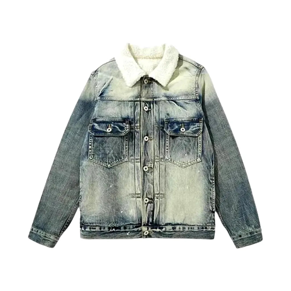 Regular Fit Retro Men's Denim Jacket - Blue