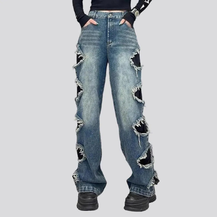Mixed-fabrics sanded jeans
 for ladies | Jeans4you.shop