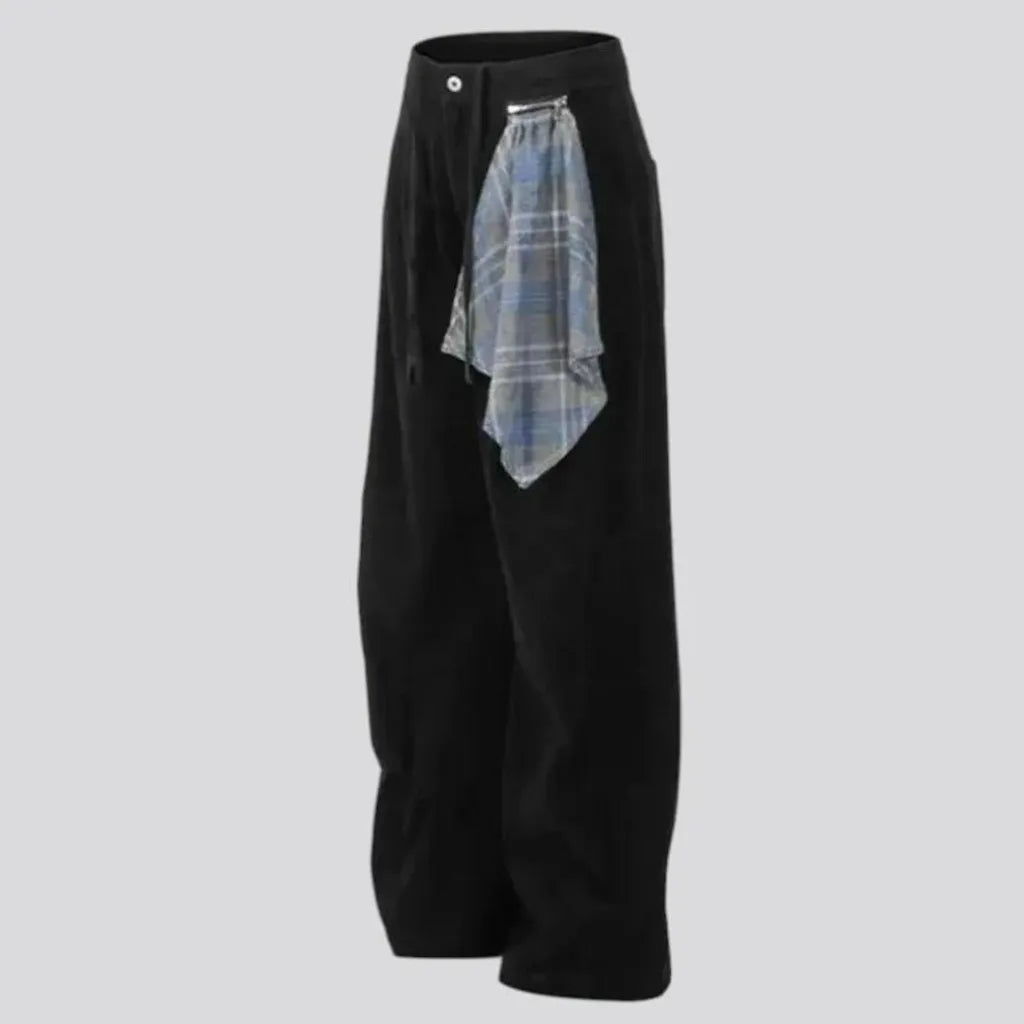 Monochrome plaid baggy men's jean pants