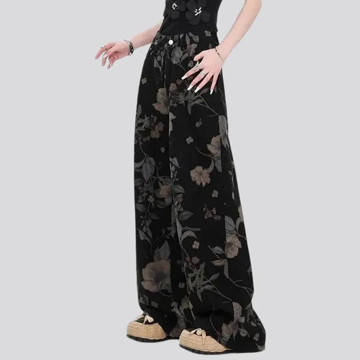 High rise baggy floral jeans for ladies