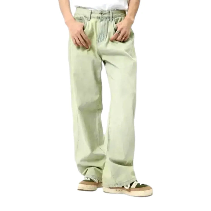 Mid Rise Yellow-cast Men's Jeans - Light Blue