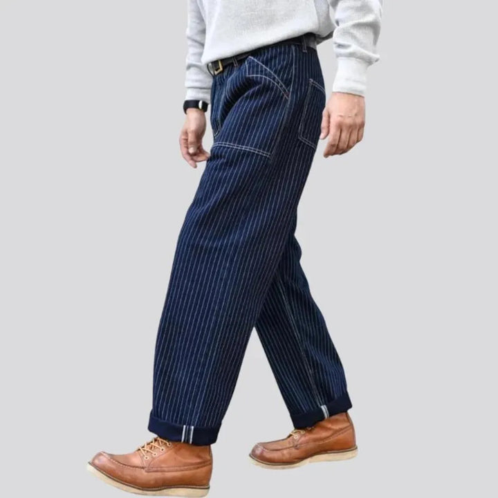 Classic stripes rolled cuffs men's jeans