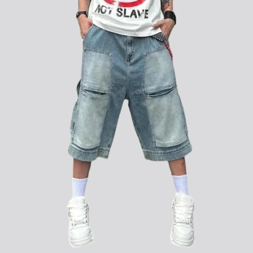 Light wash fashionable boho men's denim shorts