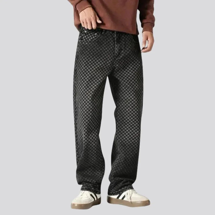 Y2k mid-rise plaid loose men's jeans