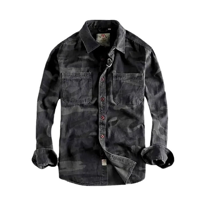 Slim Fit Men's Denim Shirt - Grey