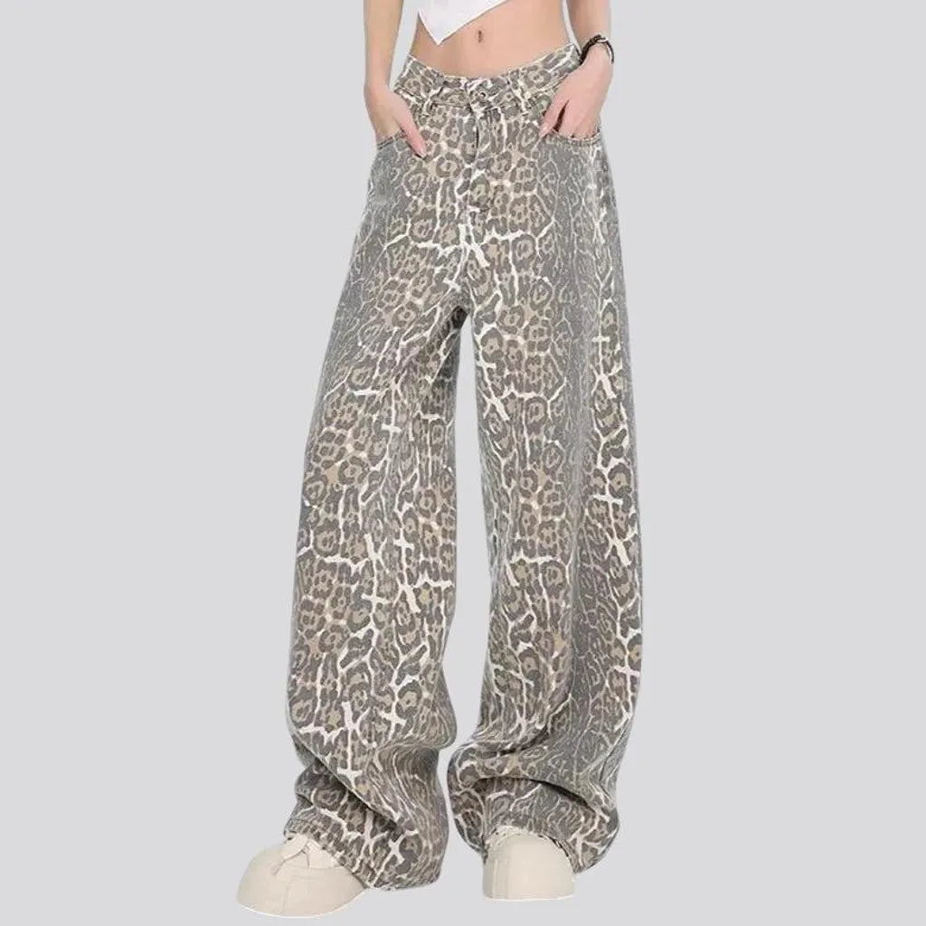 Fashionable baggy animal print women's jeans