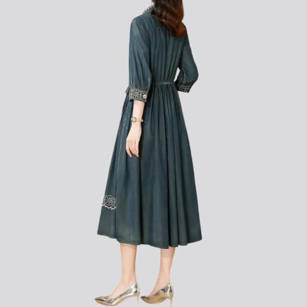 Dark-wash long jean dress
 for women