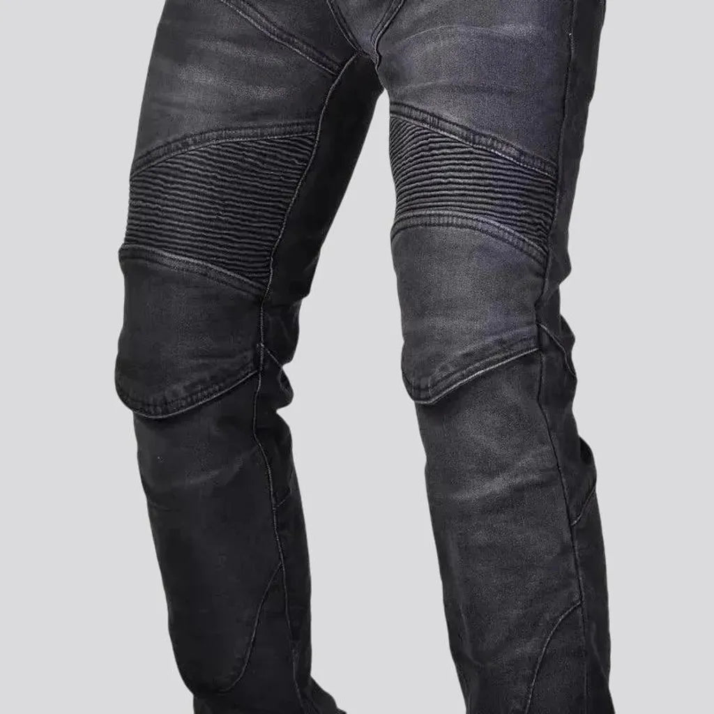 High rise biker motorcycle men's jeans