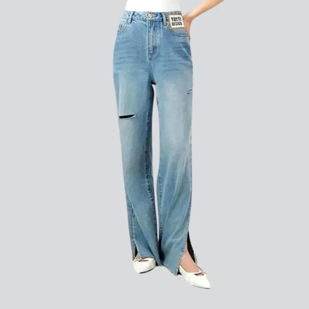 Fashionable wide fit torn women's jeans