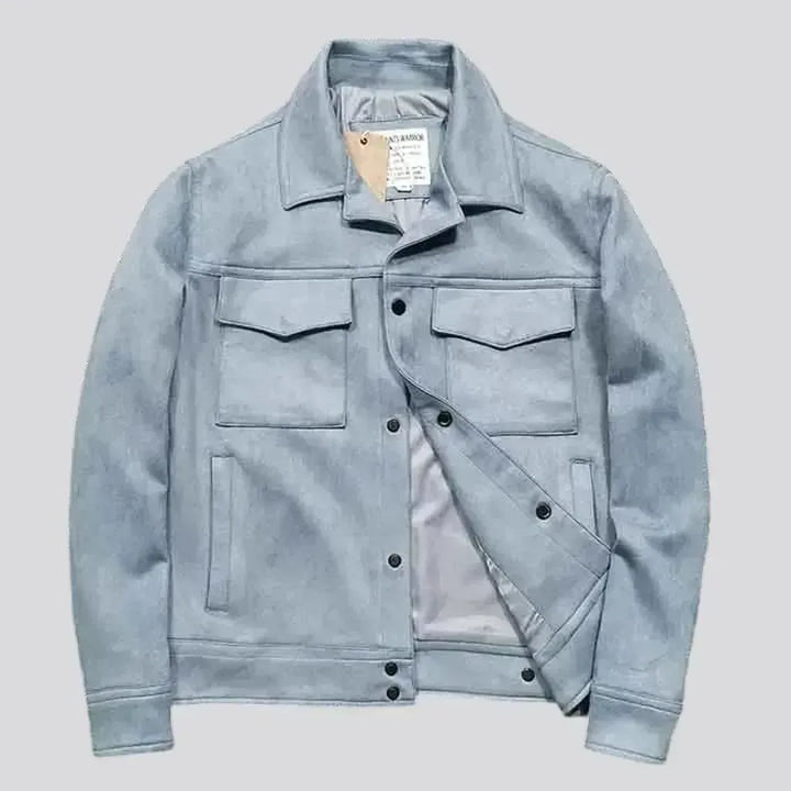 Colored regular fit jean coat for men