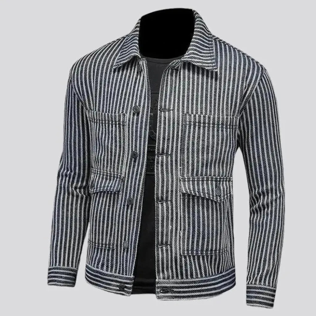 Vertical-stripes denim jacket
 for men