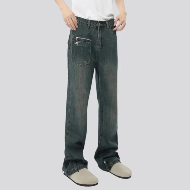 Loose fit abraded jeans for men