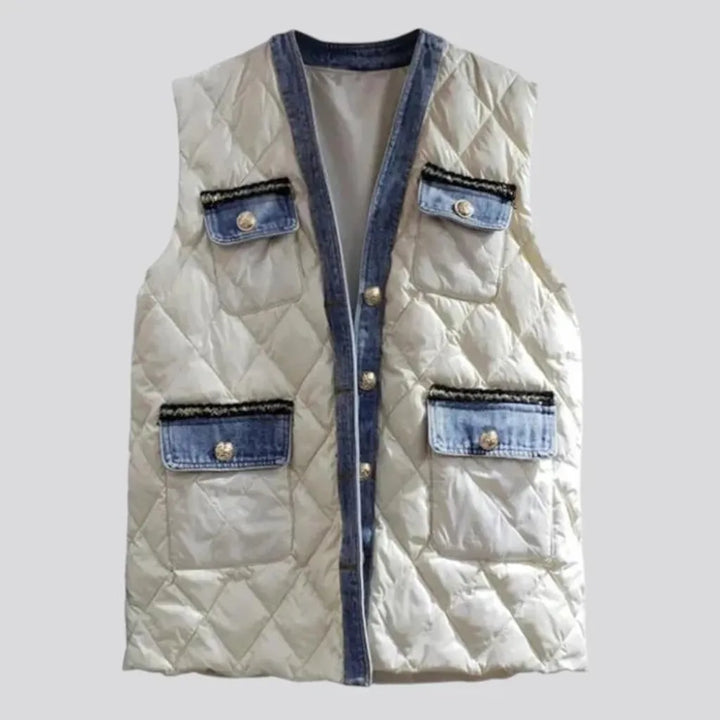 Fashionable denim puffer vest for women