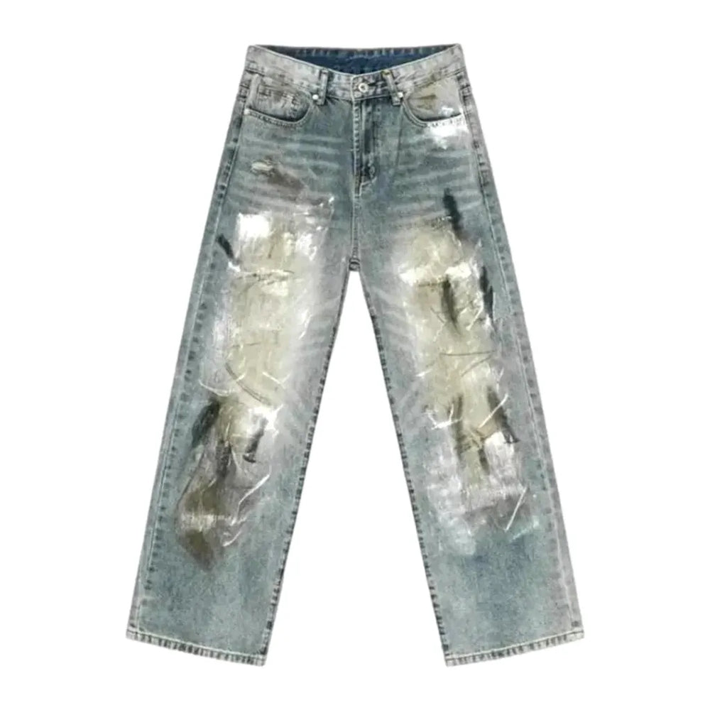 Vintage Street Style Loose Fit Men's Jeans - Light Blue