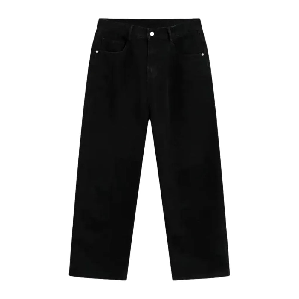 Mid Rise One-tone Baggy-leg Men's Jeans - Black