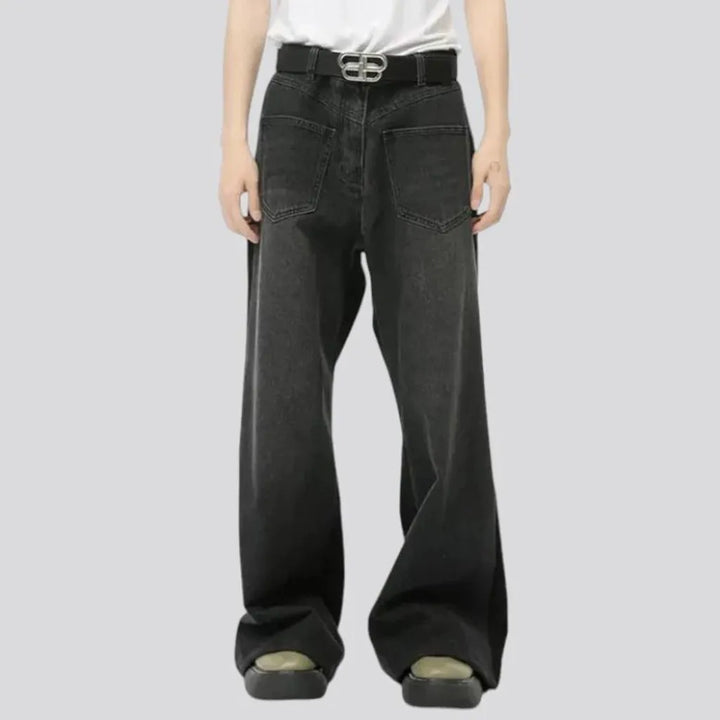 Mid rise sanded baggy men's jeans