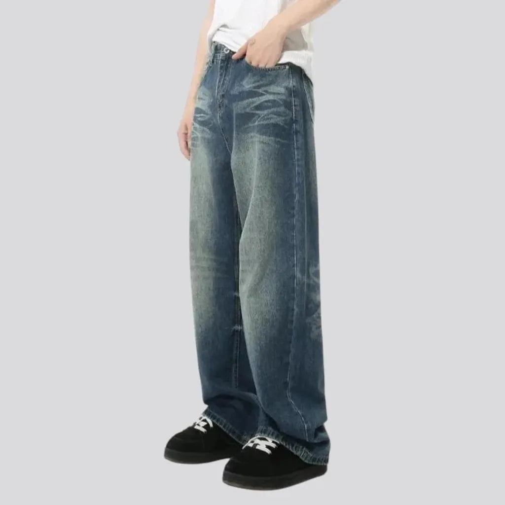 Whiskered baggy men's jeans