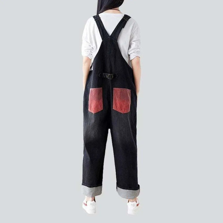 Contrast color women's denim overall