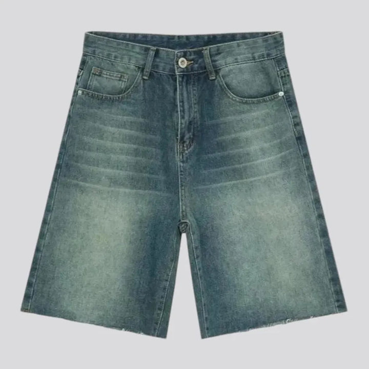 Whiskered over dyed men's denim shorts