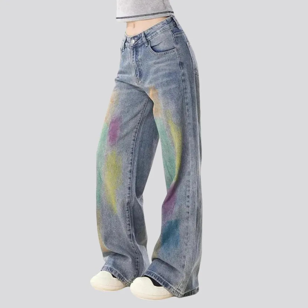 Baggy fit lined printed jeans for women