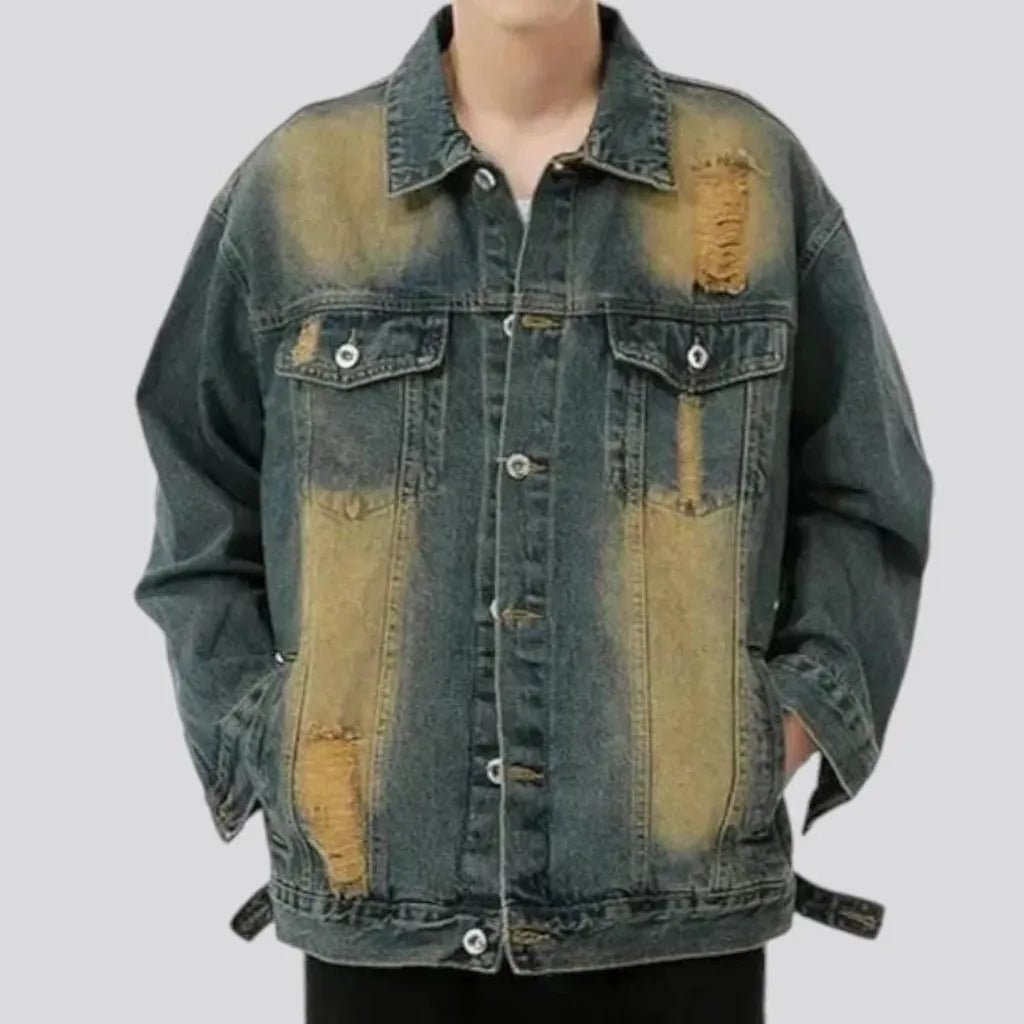 Distressed oversized men's denim jacket