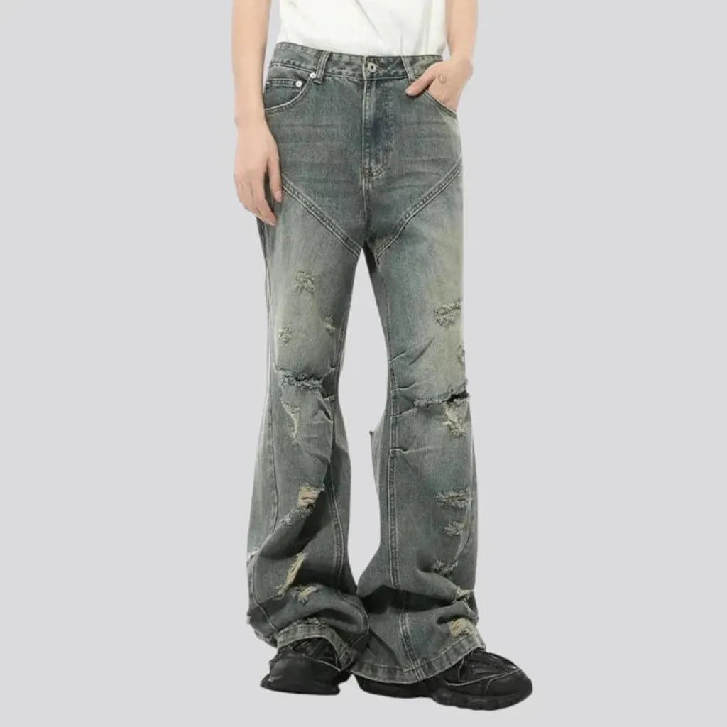 Sanded mid rise boho style jeans for men