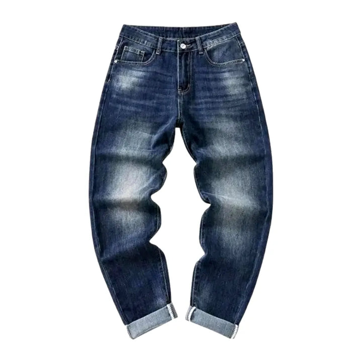 Loose-fit Stretchable Mid-waist Men's Jeans - Blue