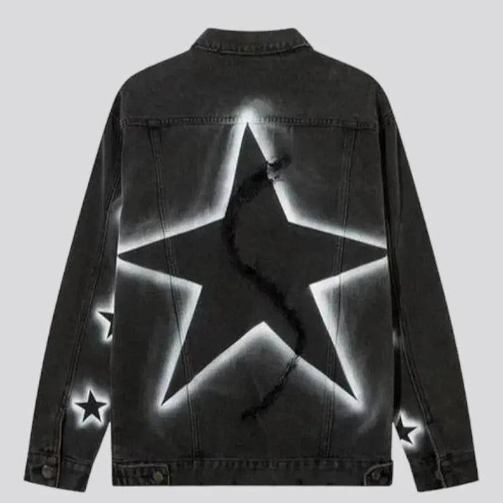 White-stars-print men's jeans jacket