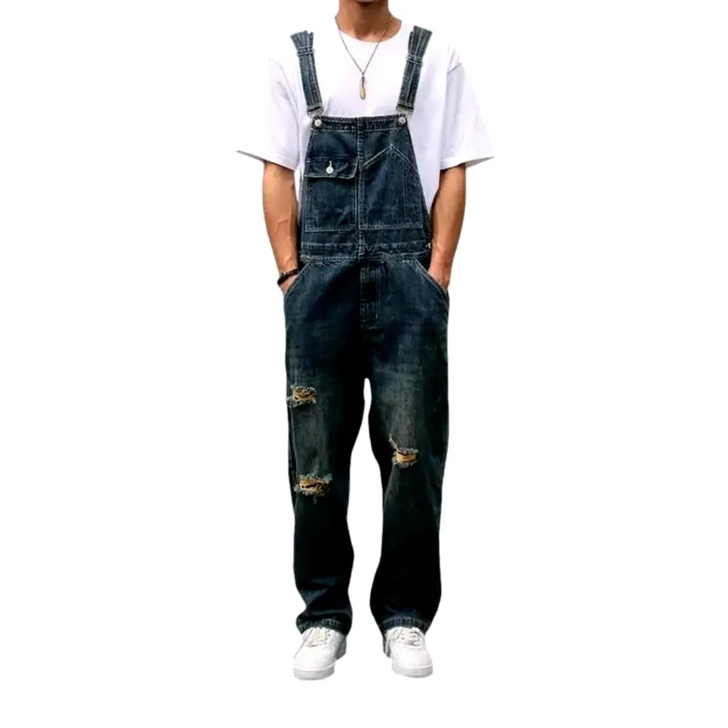 Fashionable Loose Men's Jeans Dungaree - Blue