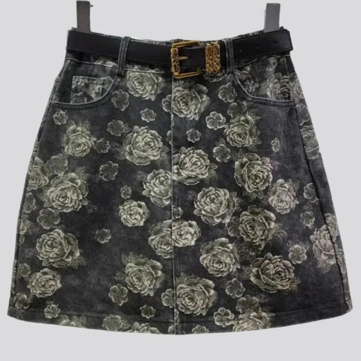 Mid-waist rose-print denim skirt
 for women | Jeans4you.shop