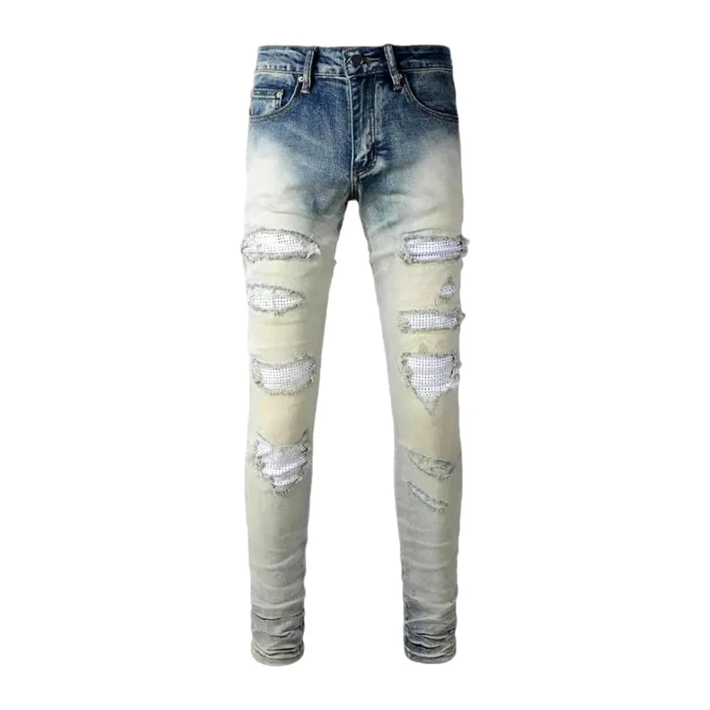 Skinny Fit Fashion Grunge Men's Jeans - Blue