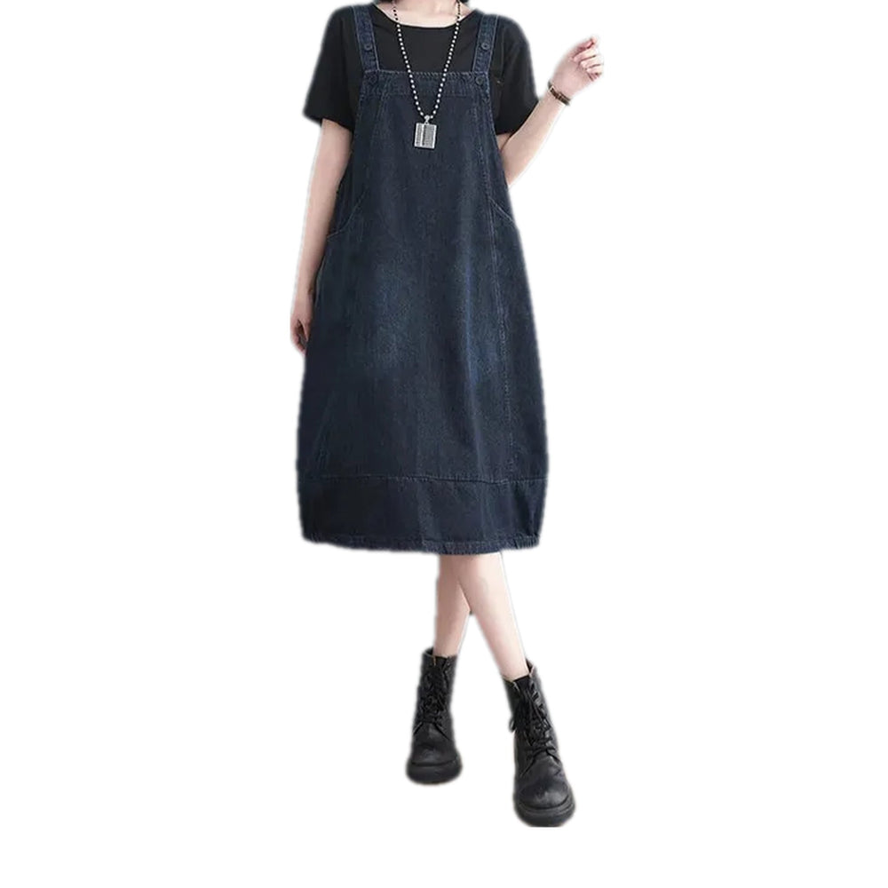 Dark a Line Casual Denim Dress - Dark Blue