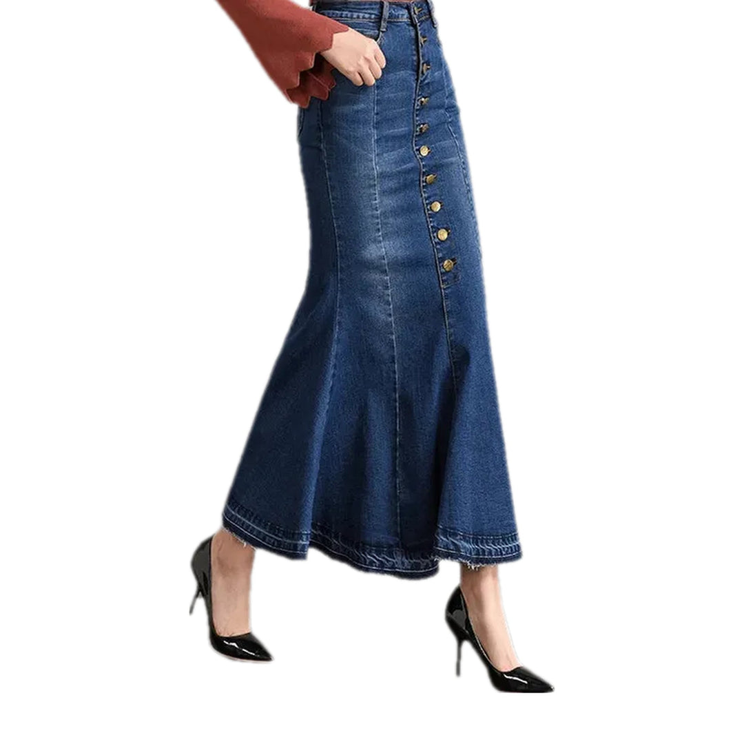 Faded Wash Boho Denim Skirt - Dark Blue