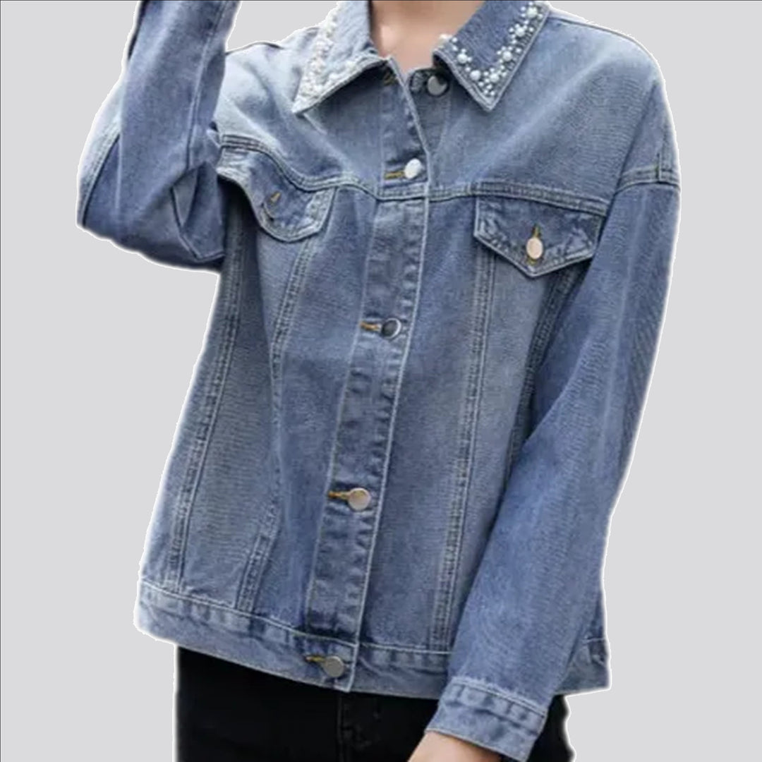 Fashion oversized beaded women's denim jacket