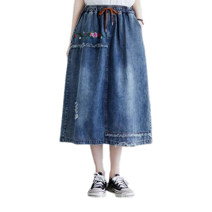 Boho High-rise Frayed Jeans Skirt - Blue