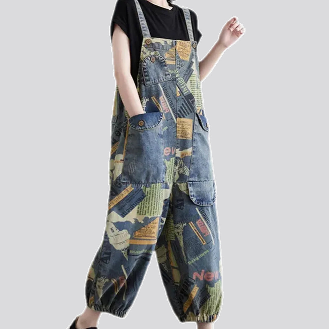 Graphic printed women's jean bib