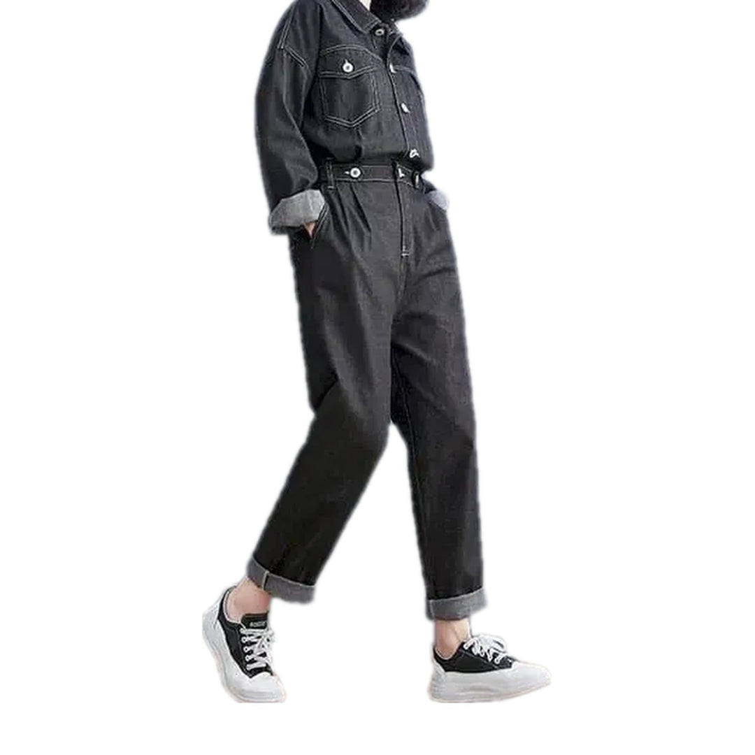 Casual Dark Labor Jeans Jumpsuit for Women - Black