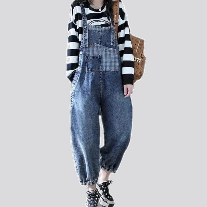 Stylish plaid baggy denim overall for women