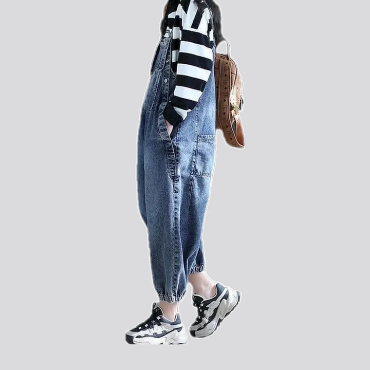 Stylish plaid baggy denim overall for women